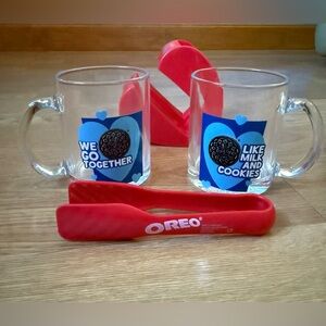 Oreo Cookies Glass Mug Set with Red Tongs